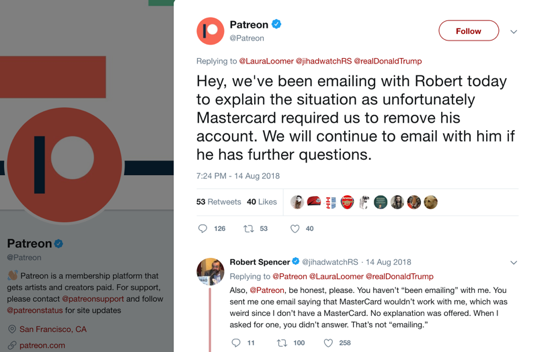 Mastercard surpressing free speech.